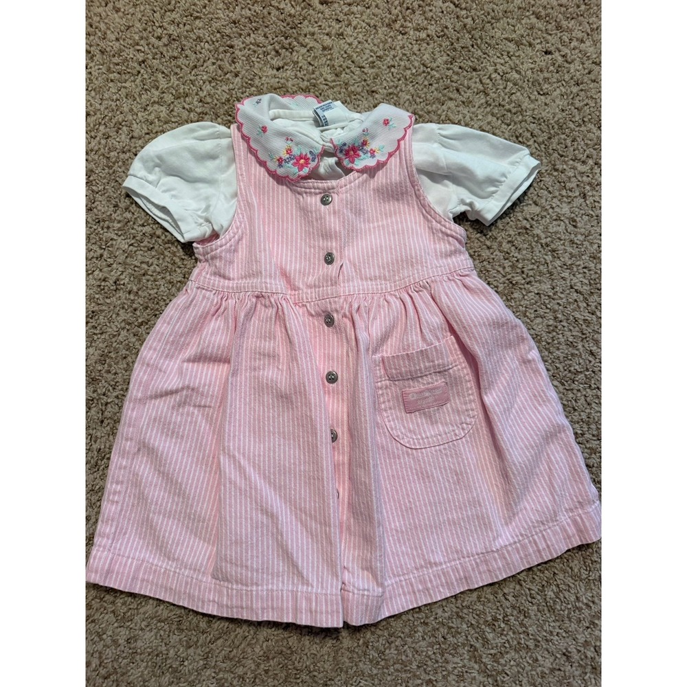 Vintage/y2k OshKosh pink/white jumper overall and collared shirt